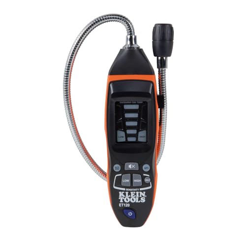 Buy now Klein Tools ET120 Gas Leak Detector, Combustible Gas Leak Tester with 18-Inch Gooseneck Has Range 50-10,000 ppm, Includes Pouch, Batteries at indiglob india