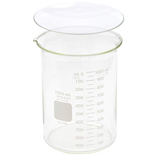 Buy now Corning Pyrex 1000-1L, 1000ml Glass Beaker with Corning Pyrex 9985-125, 125mm Watch Glass, Low Form Griffin, Double Scale (Single) at indiglob india