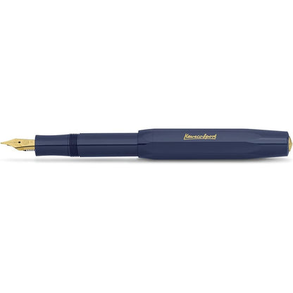 Kaweco CLASSIC SPORT Fountain Pen Black with 23 Carat Gold-Plated Steel Nib and Iridium Tip for Ink Cartridges I Sport Fountain Pen 13 cm I Nib: B (Broad)