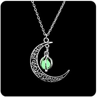Aimimier Luminous Moon Necklace Stone Pendant Necklace Halloween Fluorescent Necklace Glow in The Dark Accessories for Women