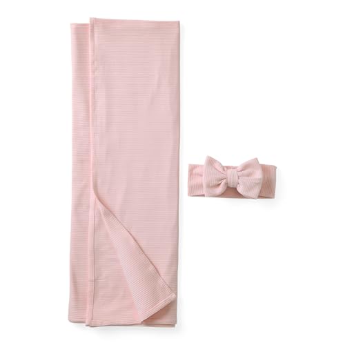 Buy now Little Sleepies Swaddle & Luxe Bow Headband Set, Viscose from Bamboo Baby Swaddles, Newborn Baby Girl Clothes (Prima Pink Ribbed) at indiglob india