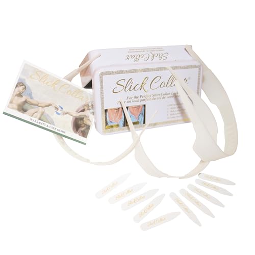 Buy now Slick Collar Shirt Collar Support System set with 3 adjustable, 10 premium Collar Stays & a Durable tin Travel EDC Box in White at indiglob india