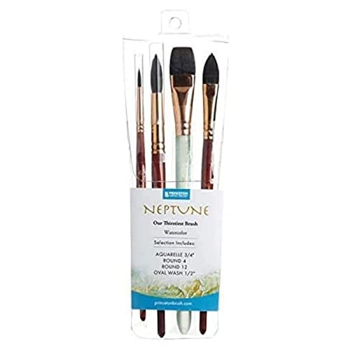 Buy now Princeton Artist Brush Neptune Series 4750 - 4-Piece Synthetic Squirrel Watercolor Paint Brush Set- Includes Aquarelle ??ƒ?� Oval Wash ?« & 2 Round Brushes Sizes 4 & 12 at indiglob india