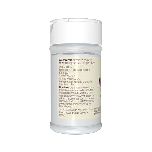 Buy now NOW Foods, Certified Organic Monk Fruit Extract Powder, Zero Calorie Sweetener, Large Bottle for Serving Scoop, Certified Non-GMO, 0.7-Ounce at indiglob india