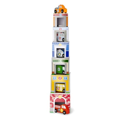Buy now Melissa & Doug Nesting and Sorting Blocks - 6 Buildings, 6 Wooden Vehicles - FSC Certified at indiglob india