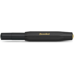 Kaweco CLASSIC SPORT Fountain Pen Black with 23 Carat Gold-Plated Steel Nib and Iridium Tip for Ink Cartridges I Sport Fountain Pen 13 cm I Nib: B (Broad)