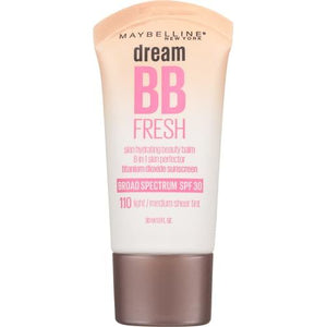 Maybelline Dream Fresh Skin Hydrating BB cream, 8-in-1 Skin Perfecting Beauty Balm with Broad Spectrum SPF 30, Sheer Tint Coverage, Oil-Free, Light/Medium, 1 Fl Oz