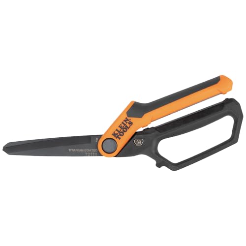 Buy now Klein Tools T2111 Titanium-Coated Professional Scissors, High Leverage Stainless Steel Shears, Serrated Blades, Cuts Heavy Duty Material, 10-Inch at indiglob india