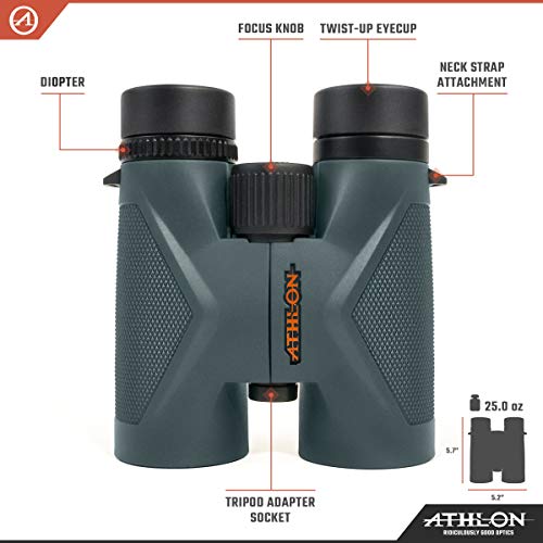 Buy now Athlon Optics 8x42 Midas UHD Gray Binoculars with ED Glass for Adults and Kids, High-Powered Binoculars for Hunting, Birdwatching, and More at indiglob india