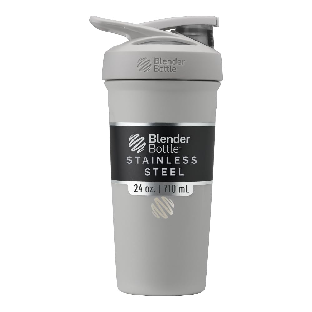 Buy now BlenderBottle Strada Shaker Cup Insulated Stainless Steel Water Bottle with Wire Whisk, 24-Ounce, Black Sport Grey at indiglob india