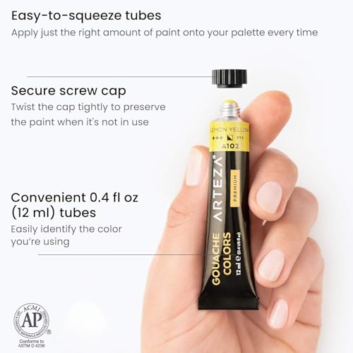 Buy now ARTEZA Gouache Paint, Set of 60, 12ml/0.4 US fl oz Gouache Paint Tubes for Professionals and Students at indiglob india