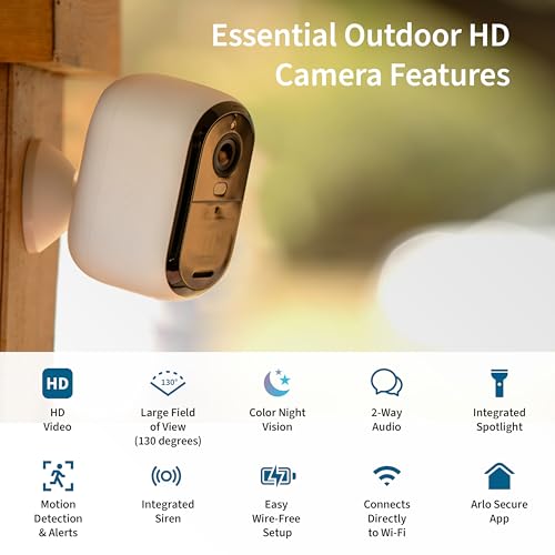 Buy now Arlo Essential Security Camera 1080p HD, Outdoor - Indoor, 2nd Gen, Wireless Rechargeable Camera, 2-Way Audio, Color Night Vision, Wide Angle - White (Renewed) at indiglob india