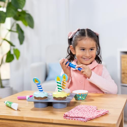 Buy now Melissa & Doug Bake & Decorate Wooden Cupcake Kit, with Play Food, Toppings & Play Kitchen Accessories, Preschool Learning Toys for Girls & Boys 3+ at indiglob india