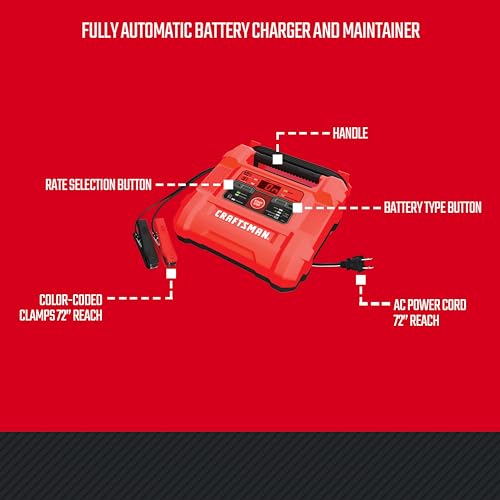 Buy now CRAFTSMAN 12A Car Battery Charger and Maintainer, 4-in-1 Solution, Battery Tester, for 6V/12V Power Sport, Automotive, and Marine Batteries, CMXCESM258 at indiglob india