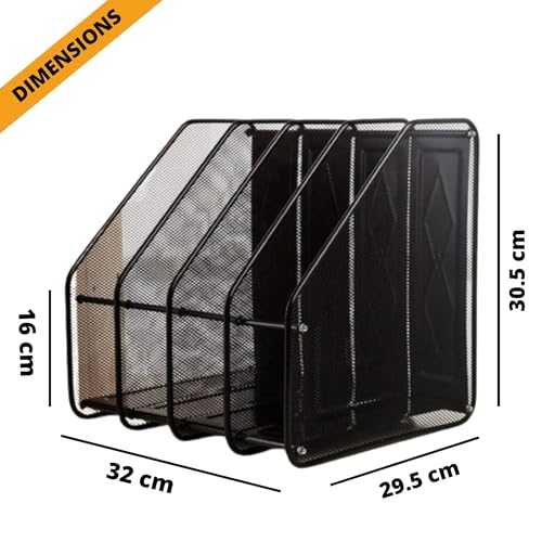 Buy now File Rack, 4-Slot Mesh Metal Magazines File Desk Organizer - Black Holder at indiglob india