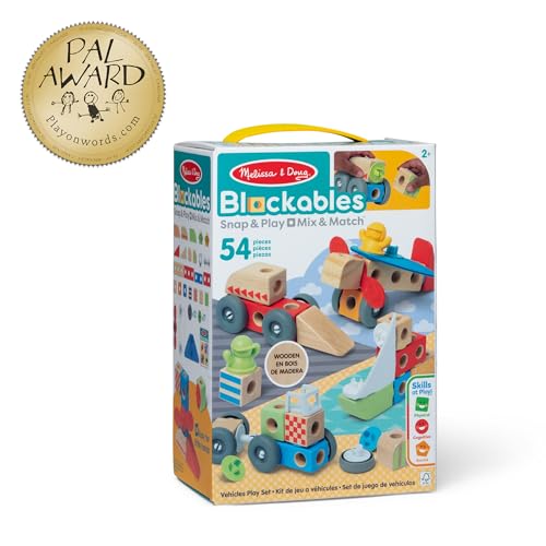 Buy now Melissa & Doug Blockables™ Vehicles Snap and Play, Mix and Match Connectable Wooden Building Blocks Play Set Toy for Preschool Boys and Girls (54 Pcs) at indiglob india