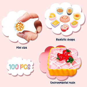 Skylety 100 Pieces Miniature Food and Drinks Toys - Mixed Resin Set for Doll Kitchen Pretend Play - Mini Set for Adults, Teenagers, Doll House - Cute