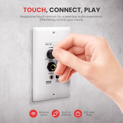Buy now Pyle Bluetooth Receiver Wall Mount - in-Wall Audio Control with Built-in Amplifier | USB, Microphone, Aux (3.5mm) Input | Terminal Block | Connect 2 Speakers | 100 Watt - PWA15BT.5 at indiglob india