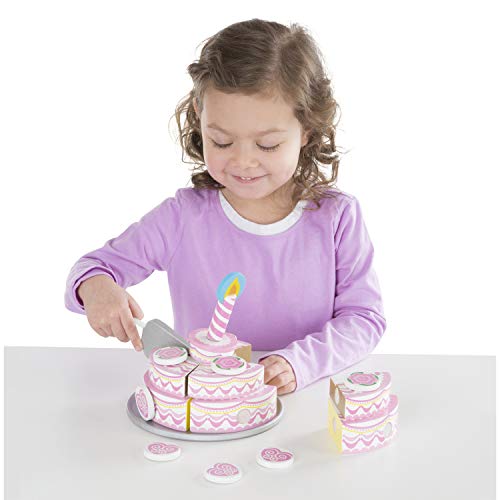 Buy now Melissa & Doug Triple-Layer Party Cake Wooden Play Food Set - Birthday Cake Pretend Food Play Set for Toddlers, Kids Ages 3+ at indiglob india