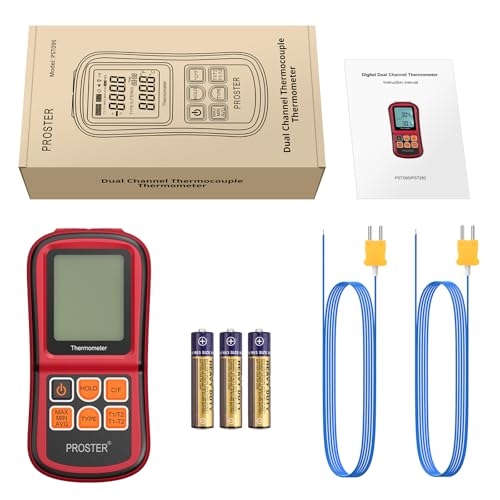 Buy now Proster Digital Thermocouple Temperature Thermometer Dual Channel - with Two K-Type Thermocouple Probe, Backlight LCD Thermometer for K J T E R S N Type at indiglob india