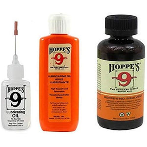 Hoppes 9 Gun Cleaning Kit - Bore Cleaner - Precision Oiler - Lubricating Oil Refill - 40 Patches for .38 9mm .40 .44 & .45 Caliber