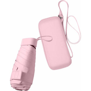 ESUFEIR Mini Travel Sun Umbrella for Purse With Case,Small Compact UV Umbrella Protection Sun,Lightweight Portable Parasol Windproof for Women Men Kids (Pink)