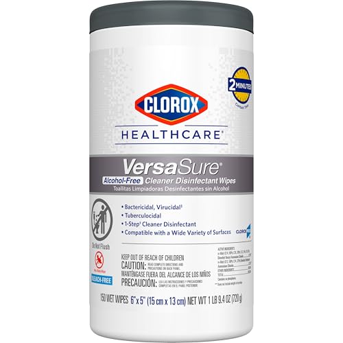 Buy now CLOROX Healthcare VersaSure Cleaner Disinfectant Wipes, 6" x 5", 150 Count Canister (Package May Vary) at indiglob india