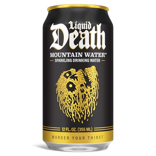 Buy now Liquid Death Sparkling Mountain Water, Real Mountain Source, Ice-Cold Cans, Infinitely Recyclable, 12 Fl Oz (Pack of 12) at indiglob india
