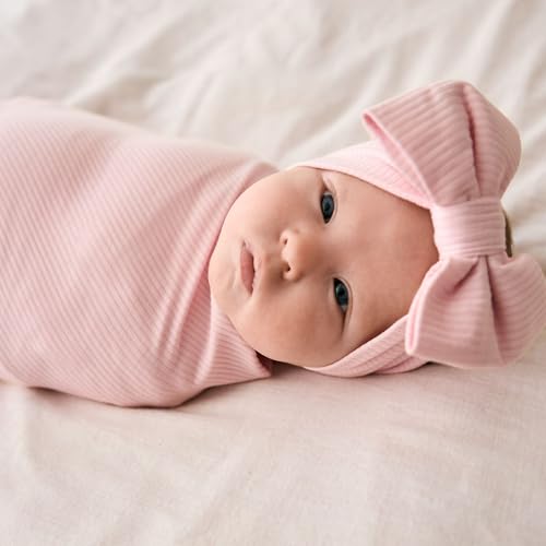 Buy now Little Sleepies Swaddle & Luxe Bow Headband Set, Viscose from Bamboo Baby Swaddles, Newborn Baby Girl Clothes (Prima Pink Ribbed) at indiglob india