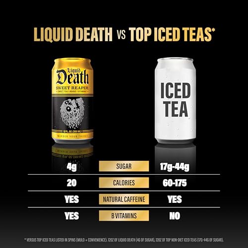 Buy now Liquid Death Iced Tea - Blueberry Buzzsaw (Blueberry-Flavored Black Tea), Less Sugar*, Boost of Caffeine, B Vitamins, No Artificial Sweeteners, 12 Fl Oz (Pack of 12) at indiglob india