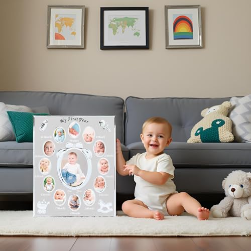 Buy now Tiny Ideas Baby's My First Year Picture Frame, Classic Newborn Keepsake, Monthly Baby Milestone Photos, Silver at indiglob india