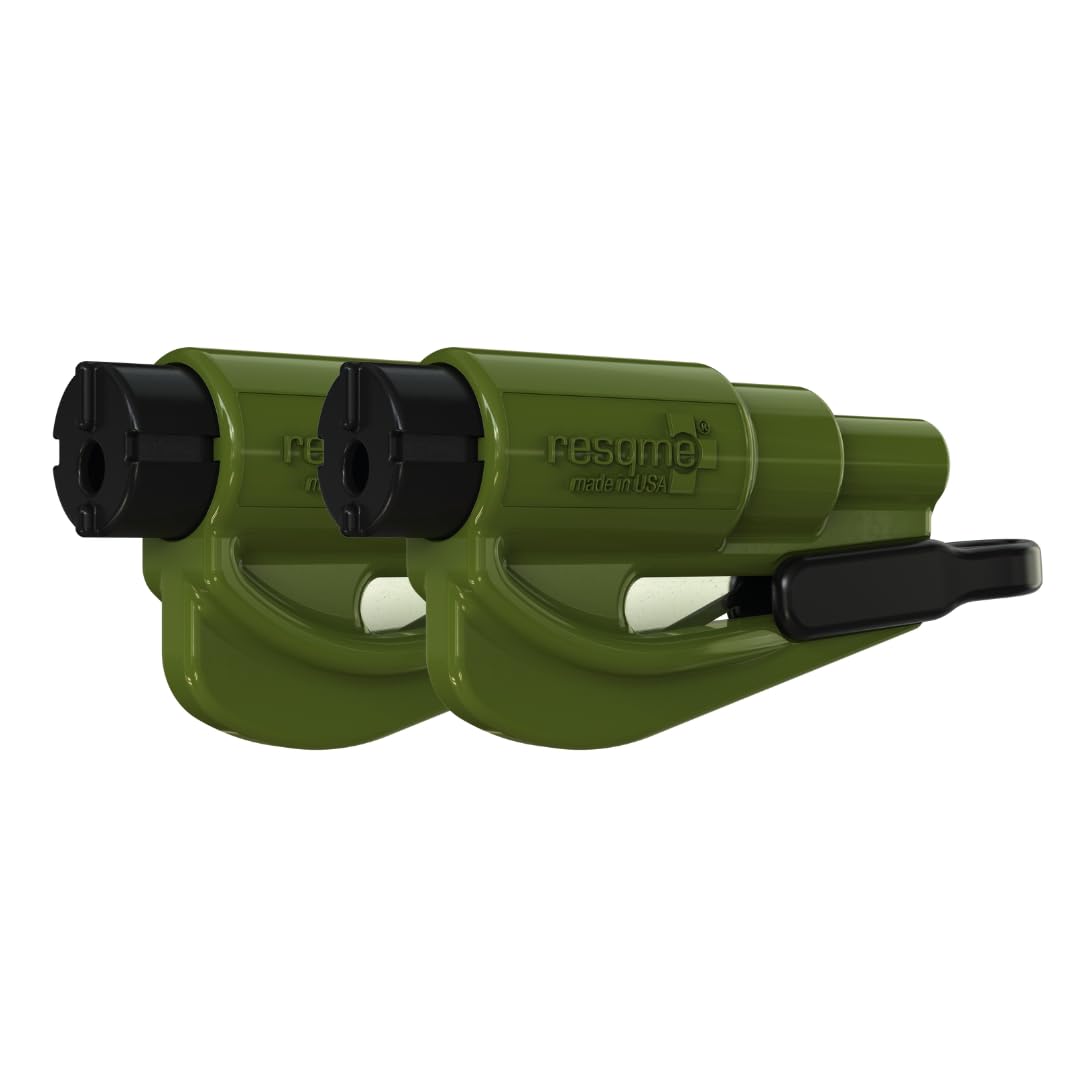 Buy now Resqme Pack of 2, The Original Emergency Keychain Car Escape Tool, 2-in-1 Seatbelt Cutter and Window Breaker, Made in USA, Orange Army Green at indiglob india
