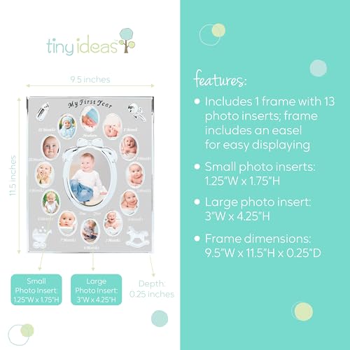 Buy now Tiny Ideas Baby's My First Year Picture Frame, Classic Newborn Keepsake, Monthly Baby Milestone Photos, Silver at indiglob india