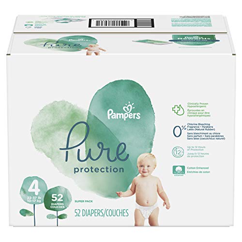 Buy now Diapers Size 4, 52 Count - Pampers Pure Protection Disposable Baby Diapers, Hypoallergenic and Unscented Protection, Super Pack (Old Version) at indiglob india
