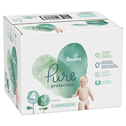 Buy now Diapers Size 4, 52 Count - Pampers Pure Protection Disposable Baby Diapers, Hypoallergenic and Unscented Protection, Super Pack (Old Version) at indiglob india