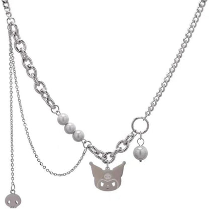 Kawaii Pearl Necklace Stainless Steel Y2k 90s Chain Necklace for Women Teen Girls…