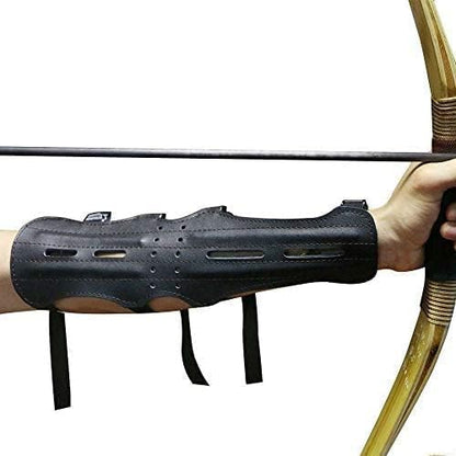 Archery Leather Arm Guard Long 4 Straps Forearm Protective Gear Hunting Arrow Bow