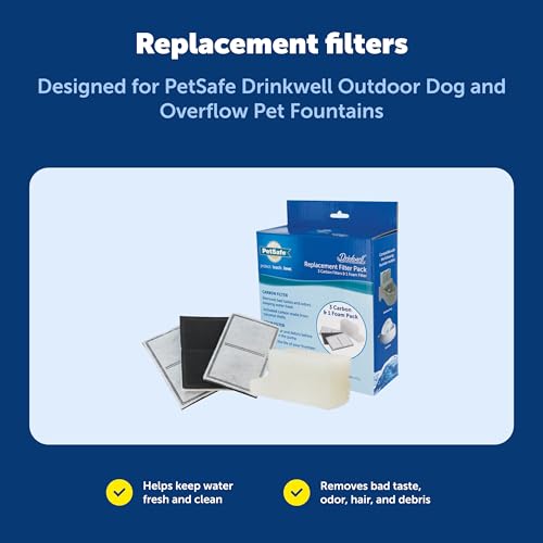 Buy now PetSafe Drinkwell Replacement Filter Pack for Outdoor Dog Water Fountain, 3 Carbon Filters & 1 Foam Filter at indiglob india