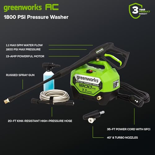 Buy now Greenworks 1800 PSI (1.1 GPM) Electric Pressure Washer PWMA Certified at indiglob india
