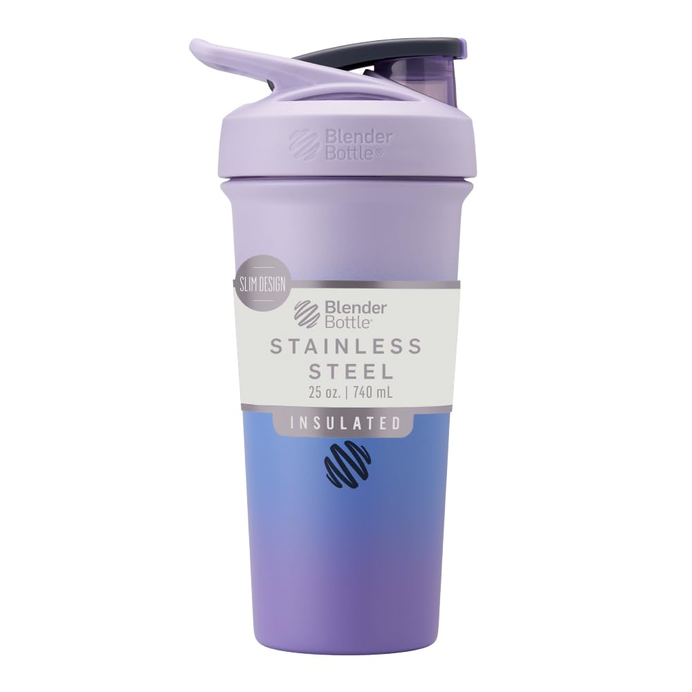 Buy now BlenderBottle Strada Shaker Cup Insulated Stainless Steel Water Bottle with Wire Whisk, 24-Ounce, Black Sleek Lavender Ombre at indiglob india