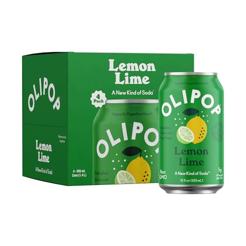 Buy now OLIPOP Prebiotic Soda Pop, Lemon Lime, Prebiotics, Botanicals, Plant Fiber, 12 fl oz (4 Cans) at indiglob india