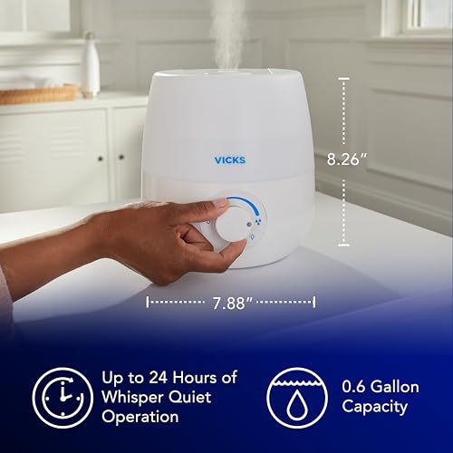 Buy now Vicks NaturalCare Cool Mist Ultrasonic Humidifier (VUL530), White, Small Room – Humidifier and Diffuser with Nighttime Light, Works with Vicks VapoPads at indiglob india