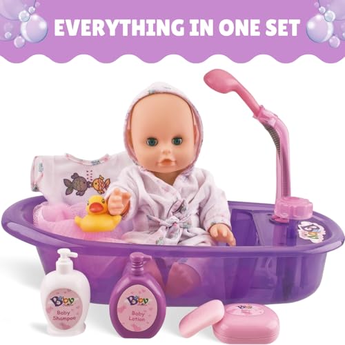Buy now Liberty Imports Baby Bath Toys 13-Inch Little Newborn Doll Bath Set - Real Working Bathtub with Detachable Shower Spray and Accessories for Kids Pretend Play at indiglob india