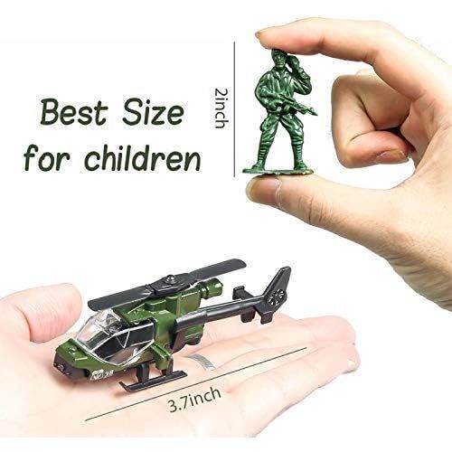 18 Pack Die-cast Military Vehicles Sets,6 Pack Assorted Alloy Metal Models Car Toys and 12 Pack Soldier Army Men, Mini Army Toy Tank,Panzer,Anti-Air Vehicle,Helicopter Playset for Kids Boys - My Store