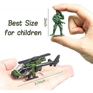 18 Pack Die-cast Military Vehicles Sets,6 Pack Assorted Alloy Metal Models Car Toys and 12 Pack Soldier Army Men, Mini Army Toy Tank,Panzer,Anti-Air Vehicle,Helicopter Playset for Kids Boys - My Store