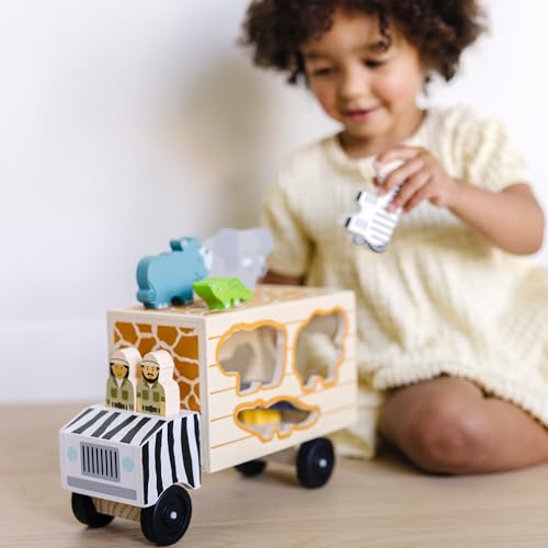 Buy now Melissa & Doug Animal Rescue Shape-Sorting Truck - Wooden Toy with 7 Animals and 2 Play Figures at indiglob india