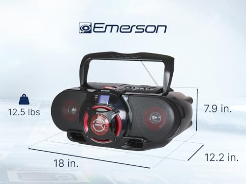 Buy now Emerson EPB-3002 Portable Bluetooth, MP3/CD AM/FM Stereo Radio Cassette Player/Recorder with Subwoofer and USB Input Boombox at indiglob india