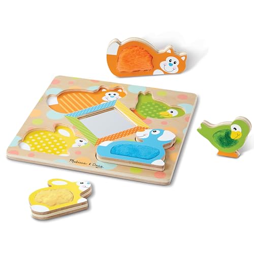 Buy now Melissa & Doug First Play Peek-a-Boo Pets Wooden Touch and Feel Puzzle with Mirror Mirror Toy for Babies and Toddlers, Sensory Toy Puzzle at indiglob india