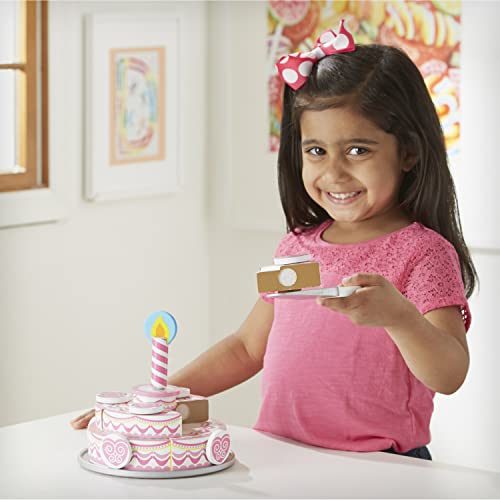 Buy now Melissa & Doug Triple-Layer Party Cake Wooden Play Food Set - Birthday Cake Pretend Food Play Set for Toddlers, Kids Ages 3+ at indiglob india
