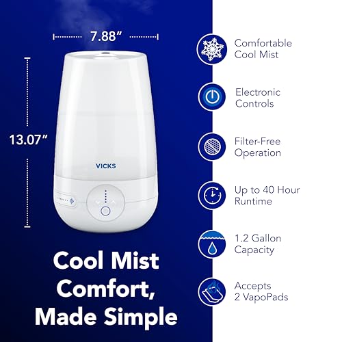 Buy now Vicks FilterFree Plus Cool Mist Plus Humidifier (VUL565), Medium Room ƒ??Filter-Free Cool Mist Humidifier for Baby, Kids and Adult Rooms, Works with Vicks VapoPads at indiglob india